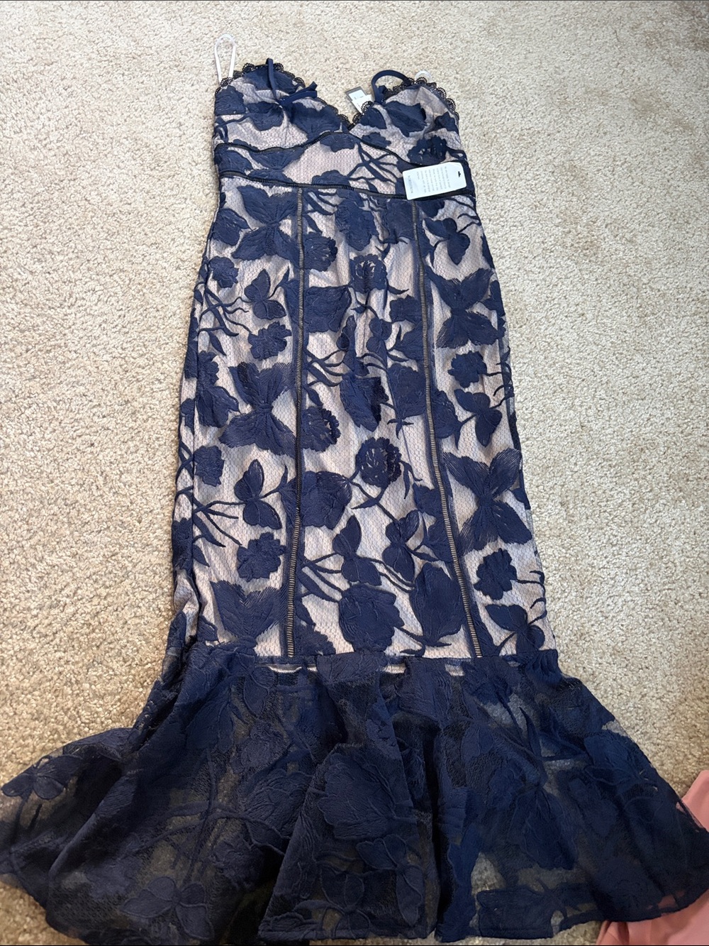 Lulu's Navy Floral Lace High-Low Mermaid Skirt